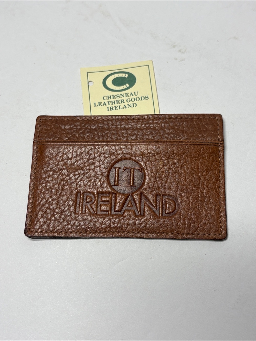 Chesneau Pebbled Brown Leather Card & Holder — Ireland Embossed